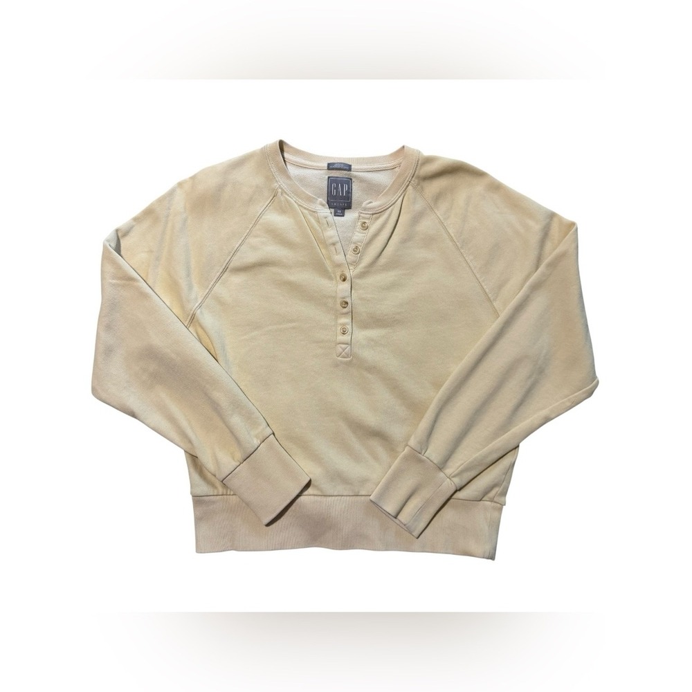 Gap Vintage Soft Henley Sweatshirt Butter Cream Button Placket Raglan XS